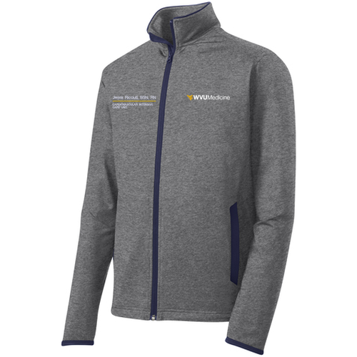 Sport-Tek Sport Wick Stretch Contrast Full Zip Jacket -- Charcoal Grey Heather / True Navy