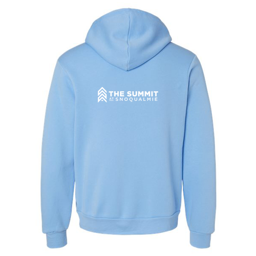 The Summit at Snoqualmie Logo 2 White Ink -- Pullover Hooded Sweatshirt Carolina Blue