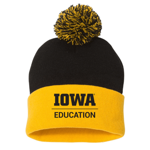 Sportsman Pom Pom Knit Hat -- Black / Gold