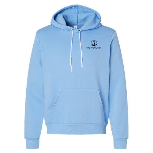 The Highlands Logo 2 Black Ink -- Pullover Hooded Sweatshirt Carolina Blue