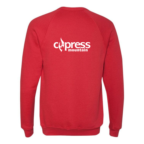 Cypress Mountain Logo 2 White Ink -- Crewneck Sweatshirt Red