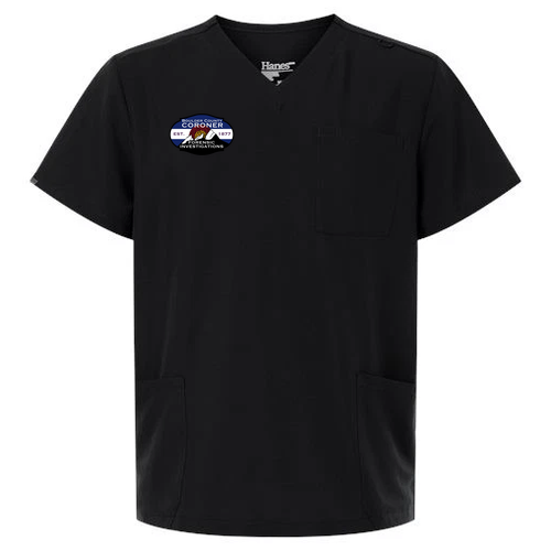 Hanes Men's V-Neck 3 Pocket Scrub Top -- Black