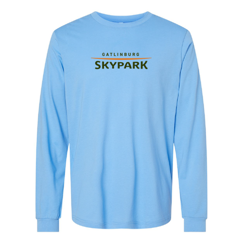 Gatlinburg Skypark Logo 1 Green & Orange Ink -- Long Sleeve Carolina Blue