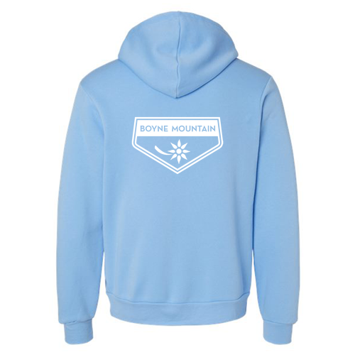 Boyne Mountain Logo 2 White Ink -- Pullover Hooded Sweatshirt Carolina Blue