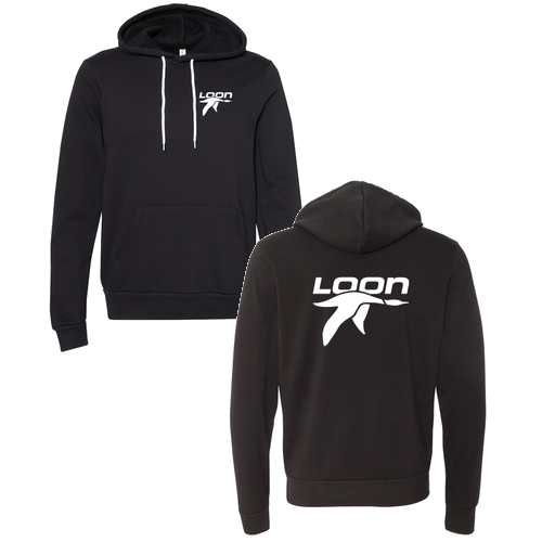 Loon Logo 2 White Ink -- Pullover Hooded Sweatshirt Black
