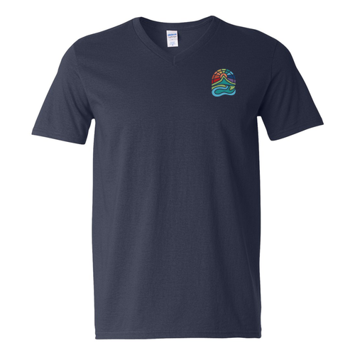 Gildan Adult V-Neck T-Shirt Front & Back -- Navy