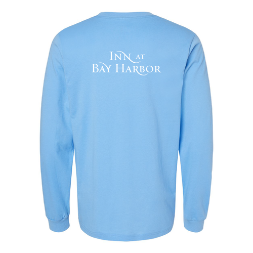 Inn at Bay Harbor 1 color White left chest/back Long Sleeve Crew -- Carolina Blue