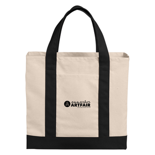 Port Authority Cotton Canvas Two-Tone Tote -- Natural / Deep Black