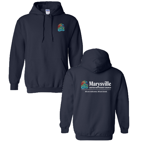 Gildan Heavy Blend Hooded Sweatshirt Front & Back -- Navy