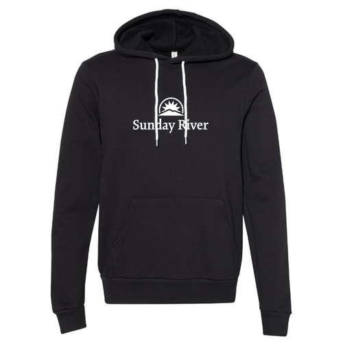 Sunday River Logo 1 White Ink --Pullover hooded sweatshirt Black