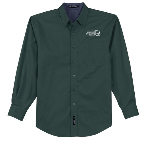 Port Authority Mens Easy Care Long Sleeve Shirt -- Dark Green / Navy