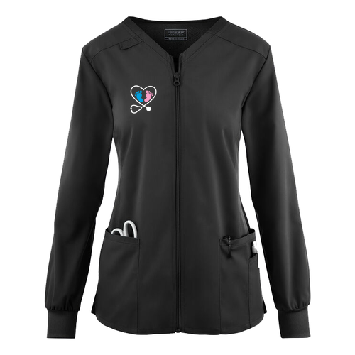 UA Exclusive Cherokee Workwear Professionals Active Women's 4-Pocket STRETCH Zip Front Scrub Jacket -- Black