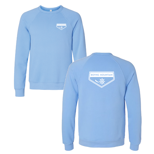 Boyne Mountain Logo 2 White Ink -- Crewneck Sweatshirt Carolina Blue