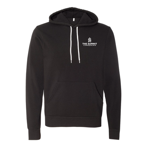 The Summit at Snoqualmie Logo 2 White Ink -- Pullover Hooded Sweatshirt Black