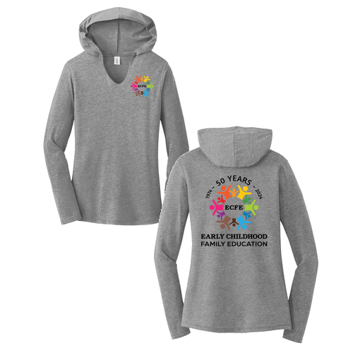 District Made Ladies Perfect Tri Long Sleeve Hoodie T-Shirt -- Grey Frost
