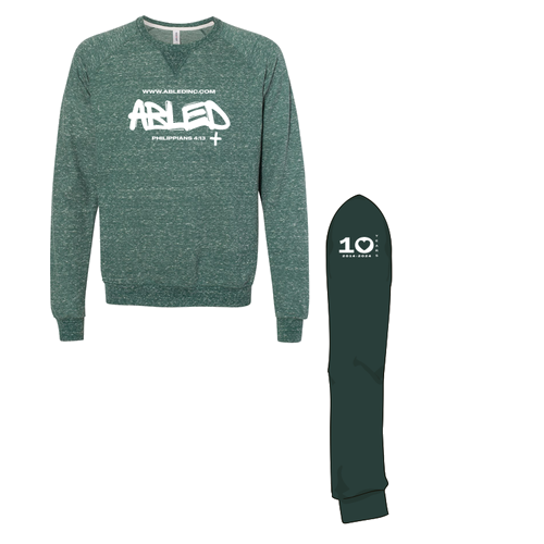 Jerzees Snow Heather French Terry Crewneck Sweatshirt -- Forest Green