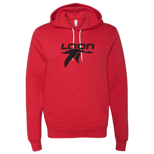 Loon Logo 1 Black Ink -- Pullover Hooded Sweatshirt Red