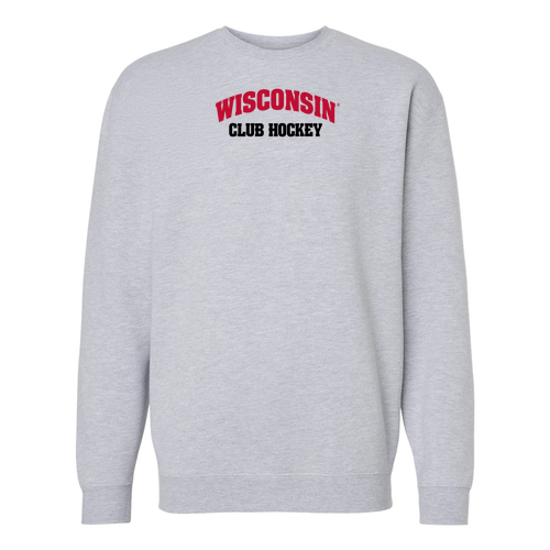 UW Club Hockey Arch Wisconsin Crewneck Sweatshirt -- Grey Heather