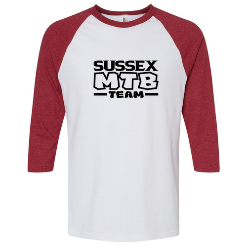 American Apparel CVC Unisex Raglan T-Shirt MTB -- White / Heather Cardinal