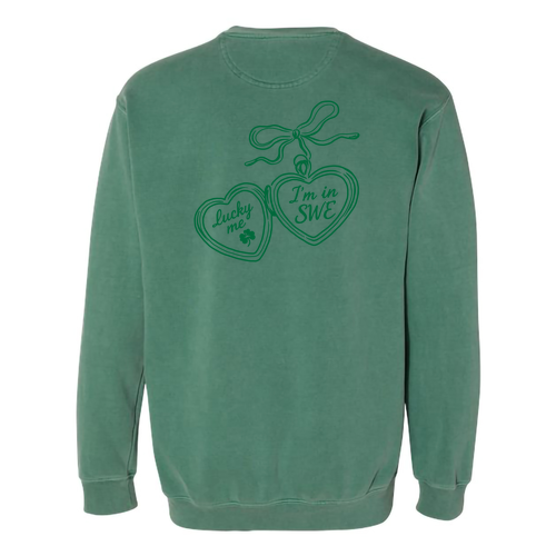 Comfort Colors Unisex Garment-Dyed Crewneck Sweatshirt -- Light Green Locket Design