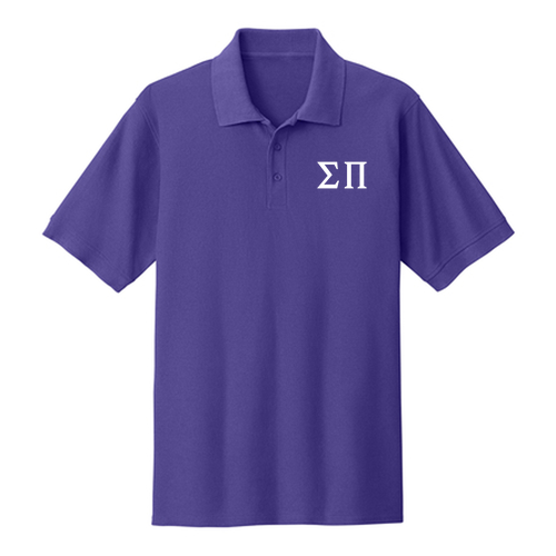 Embroidered Port and Company Core Blend Pique Polo -- Purple w/White