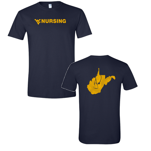 Topographic Map Gildan SoftStyle T-Shirt -- Navy