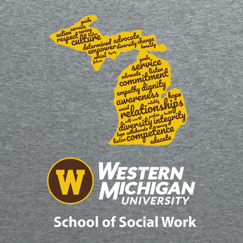 School of Social Work State of Michigan Port & Company Tee -- Dark Heather Grey
