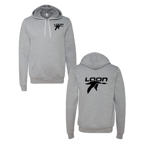 Loon Logo 2 Black Ink -- Pullover Hooded Sweatshirt Athletic Heather