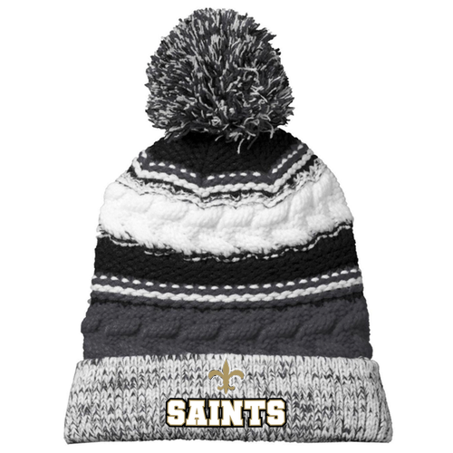 Sport Tek Pom Pom Team Beanie -- Iron Grey / Black / White