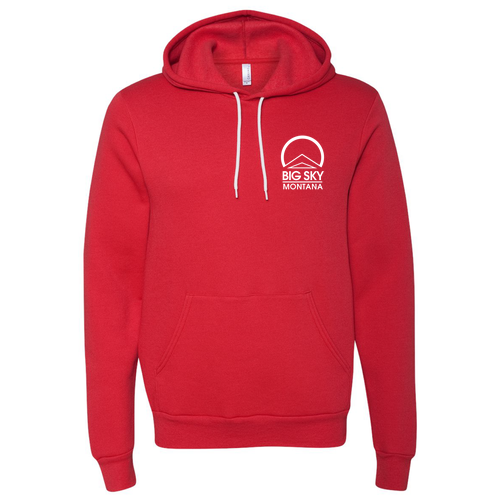 Big Sky Montana Logo 2 White Ink -- Pullover Hooded Sweatshirt Red