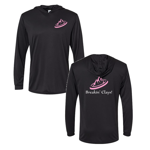 Breakin' Clays Performance Hooded Long Sleeve T-Shirt- Black (Pink)