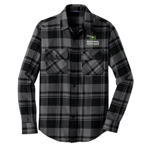 Port Authority Plaid Flannel Shirt Embroidered-- Grey / Black