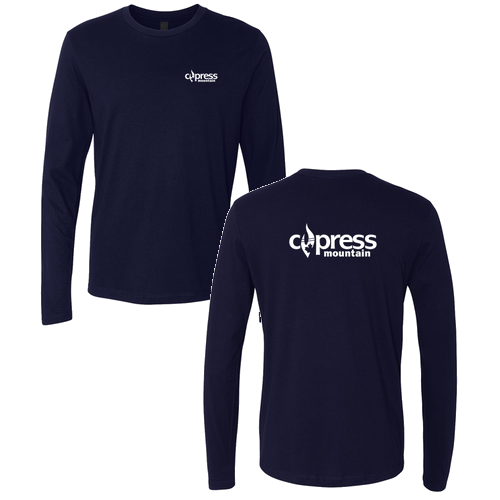 Cypress Mountain Logo 2 White Ink -- Long Sleeve Midnight Navy
