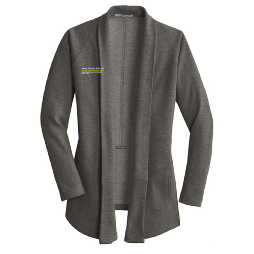 Port Authority Ladies Interlock Cardigan -- Charcoal Heather / Medium Heather Grey