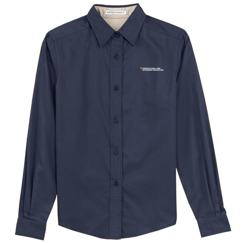 Port Authority Ladies Easy Care Long Sleeve Shirt -- Classic Navy / Light Stone