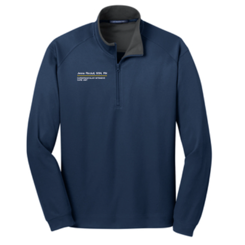 Gender Care Heart Port Authority Vertical Texture Quarter Zip Pullover -- True Navy / Iron Grey