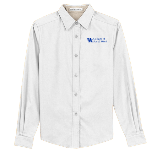 Port Authority Ladies Easy Care Long Sleeve Shirt -- White / Light Stone