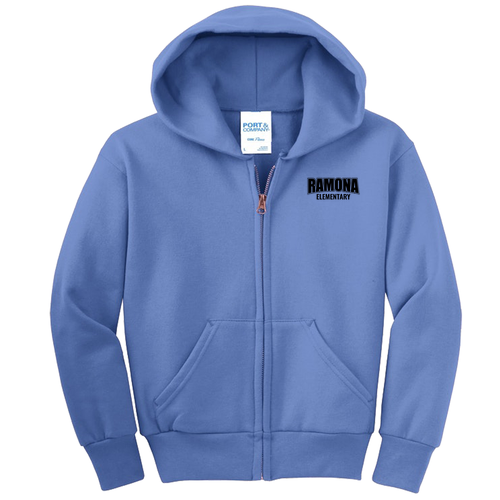 Port and Company Youth Full-Zip Hooded Sweatshirt -- Carolina Blue
