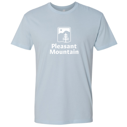 Pleasant Mountain Logo 1 White Ink -- Short Sleeve Light Blue