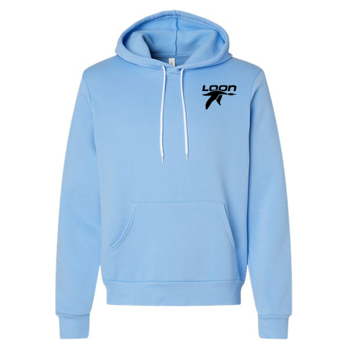 Loon Logo 2 Black Ink -- Pullover Hooded Sweatshirt Carolina Blue