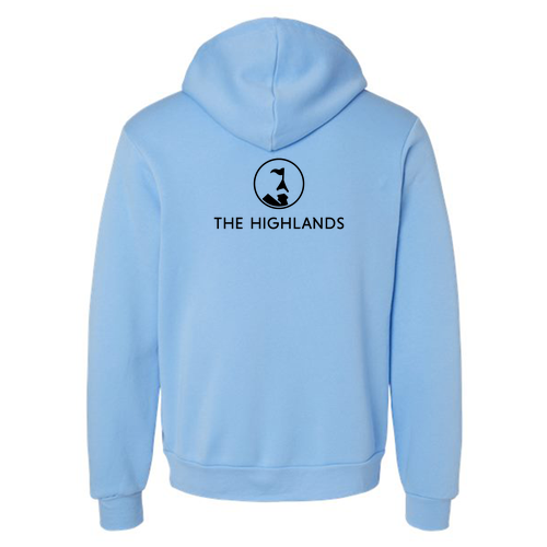 The Highlands Logo 2 Black Ink -- Pullover Hooded Sweatshirt Carolina Blue