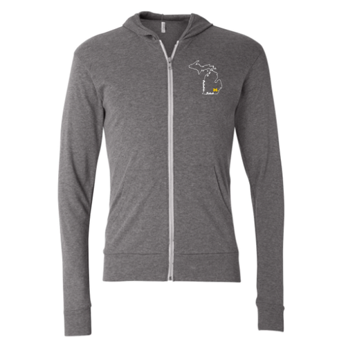 Mens/Unisex Bella Canvas Soft Fitted Triblend Lightweight Hooded Full Zip T-Shirt -- Grey TriBlend