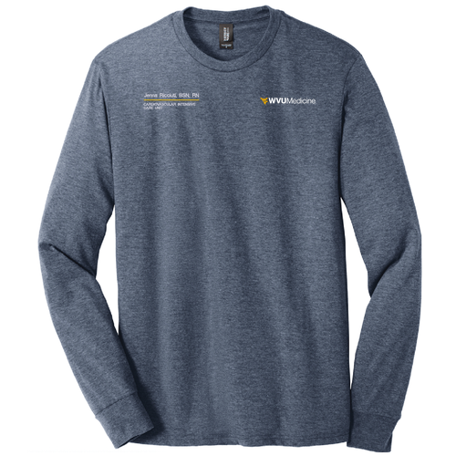 Embroidered District Made Mens Perfect Tri Long Sleeve Crew Tee -- Navy Frost