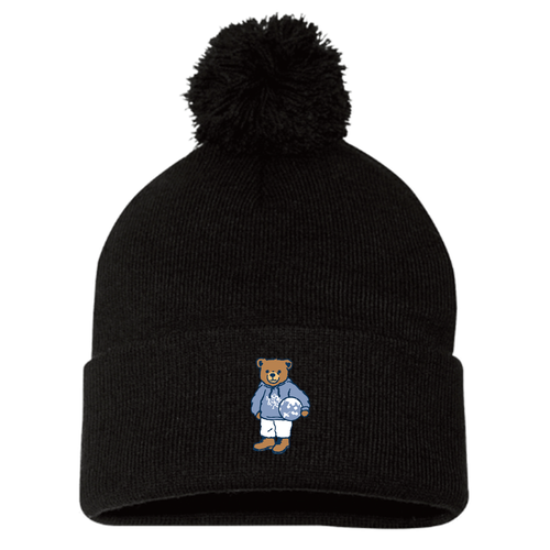 Teddy Bear Sportsman Pom Pom Knit Hat -- Black