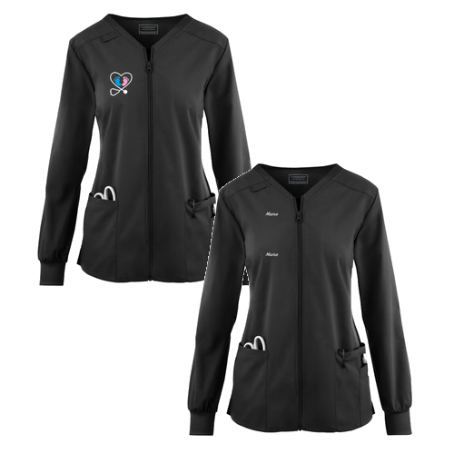 UA Exclusive Cherokee Workwear Professionals Active Women's 4-Pocket STRETCH Zip Front Scrub Jacket -- Black
