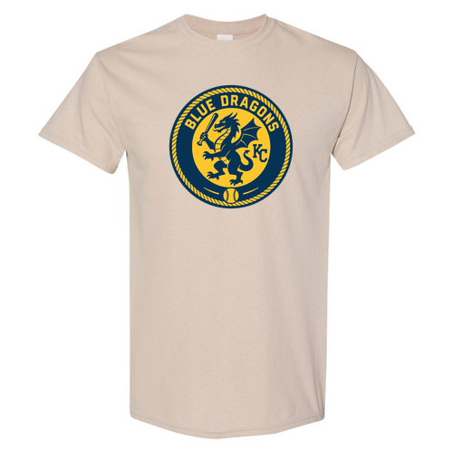 Adult Blue Dragons Baseball Seal Tee -- Sand