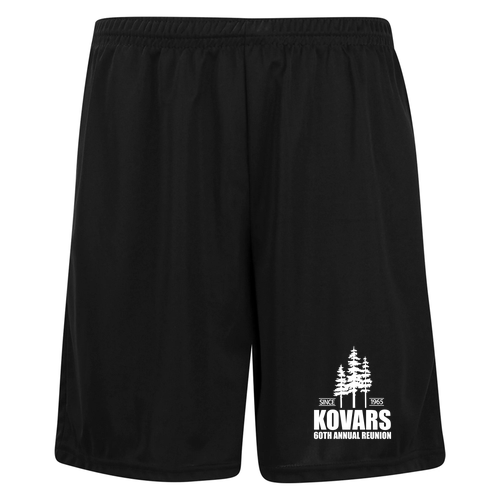 Black Longer Length Mesh Shorts w. Pockets -- White Print