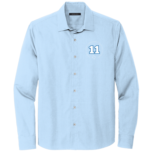 Embroidered Mercer+Mettle Long Sleeve Stretch Woven Shirt -- Air Blue End On End