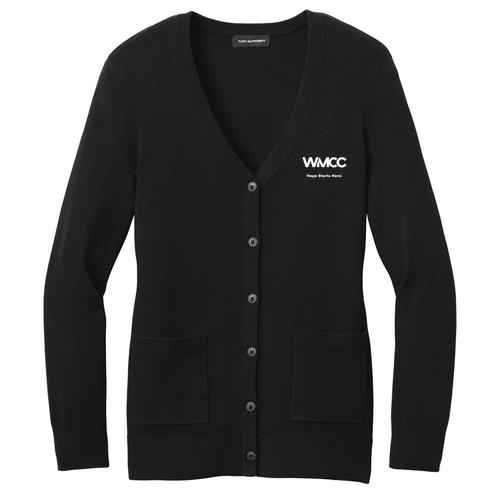 Embroidered Port Authority Women’s Button-Up Cardigan -- Deep Black