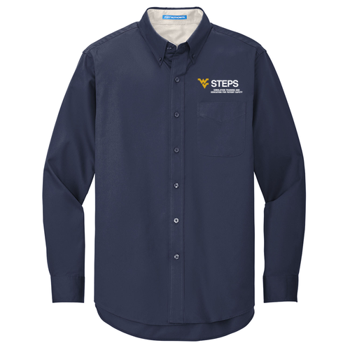 Port Authority Mens Easy Care Long Sleeve Shirt -- Navy / Light Stone
